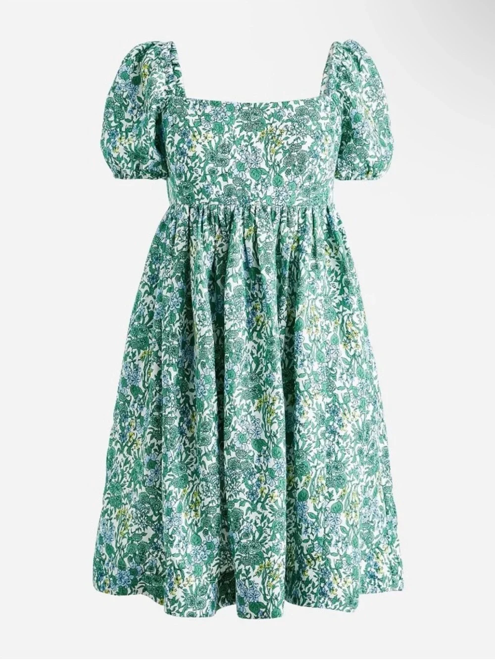 J. Crew Green Floral Puff-Sleeve Babydoll Dress in Valletta Paisley